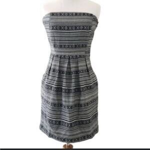 Alya Black and White Patterned Strapless Dress